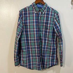 Chaps Button Down Shirt Long Sleeve Lightweight Easy Care Green Plaid Men's Med